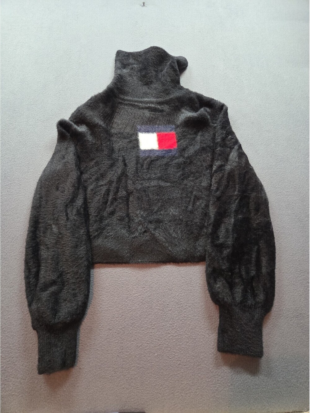 women's black Tommy Jeans Crop Furry Flag Sweater size S/P